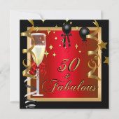 Invitation 50 Fabuleux Red Gold Black fête d'anniversaire (Devant)