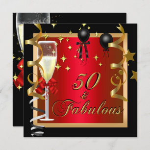 Invitation 50 Fabuleux Red Gold Black fête d'anniversaire