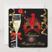 Invitation 50 & Fabuleux Red Gold Black Masquerade Party (Devant)