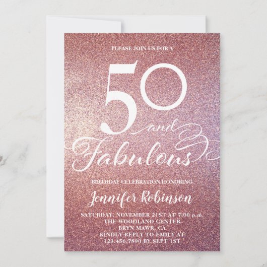 Invitation 50 Fabuleux Rose Gold Parties scintillant Annivers (Devant)