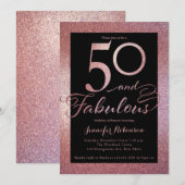 Invitation 50 Fabuleux Rose Gold Parties scintillant Annivers (Devant / Derrière)