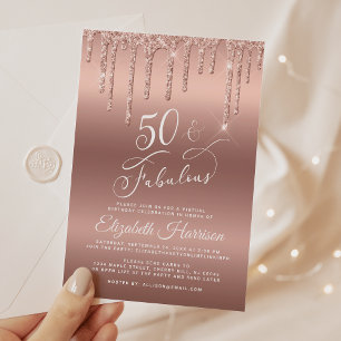 Invitation 50 Fabuleux Rose Gold Parties scintillant fête d'a