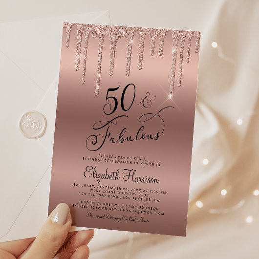 Invitation 50 Fabuleux Rose Parties scintillant Gold fête d'a