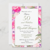 Invitation 50 Fabuleux Rose rose floral chic Anniversaire (Devant)