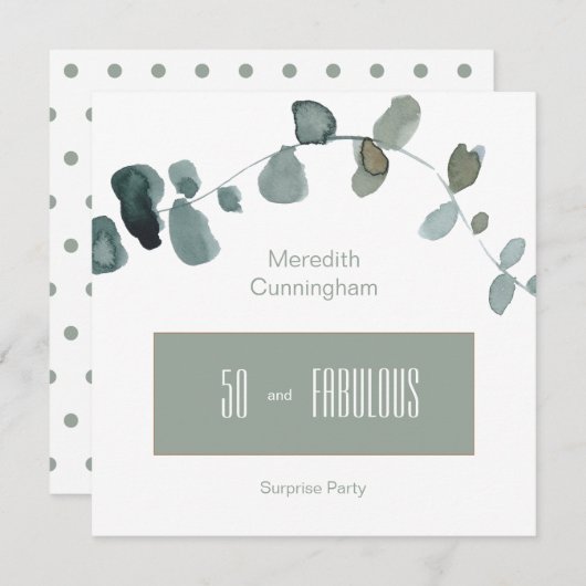 Invitation 50 & Fabuleux Sage Simple Carré d'anniversaire (Devant / Derrière)