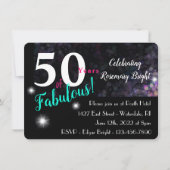 Invitation 50 fabuleux, simple rose turquoise blanc, avec éto (Devant)