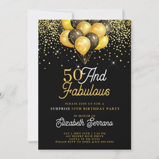 Invitation 50 Fabuleux Surprise Anniversaire Gold Black Parti (Devant)