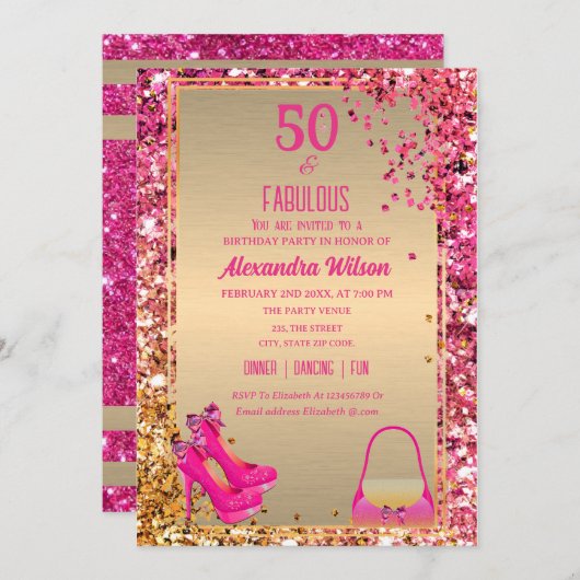 Invitation 50 & Fabuleux talons hauts Glam doré rose (Devant / Derrière)