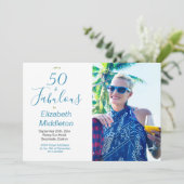 Invitation 50 Fabulous Beach Blue Modern Photo Typographie (Debout devant)