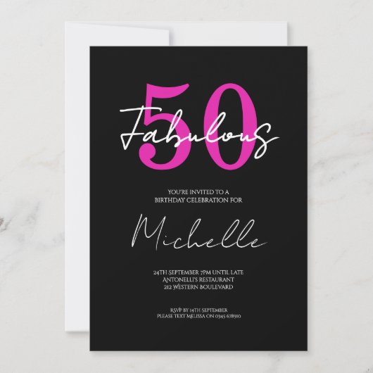 Invitation 50 Fabulous Black Pink Birthday (Devant)
