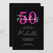 Invitation 50 Fabulous Black Pink Birthday (Devant / Derrière)