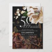 Invitation 50 & Fabulous Dark Moody Neutral Magnolia Floral (Devant)