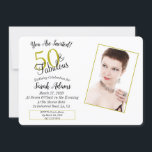 Invitation 50 & Fabulous Gold 50th Birthday Party Photo<br><div class="desc">Célébrez votre 50e anniversaire en style avec cet effet noir et or 50 et de fabuleuses invitations photos de fête d'anniversaire. Un design moderne avec de l'or et du noir. Vous pouvez changer la couleur, l'image et les textes pour customiser les invitations pour vous ou vos proches. Il s'agit d'une...</div>