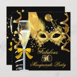 Invitation 50 & Fabulous Gold Black Masquerade Party