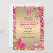Invitation 50 & Fabulous Gold Pink Glittery High Heels (Devant)