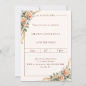 Invitation 50 fabulous ivory peach gold florals birthday (Devant)