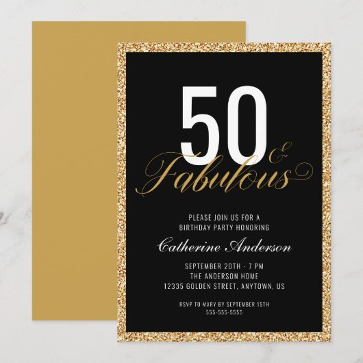 Invitation 50 & Fabulous Parties scintillant élégante fête d' (Devant / Derrière)