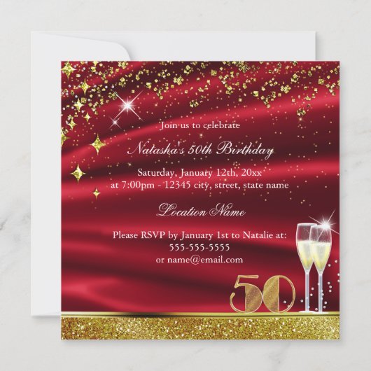 Invitation 50 & Fabulous Parties scintillant Or rouge Invitat (Dos)