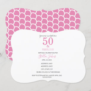 Invitation 50 & Fabulous Pink Mermaid mignonne coloré Anniver