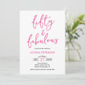 Invitation 50 & Fabulous Pink Modern Script 50th Birthday  (Debout devant)