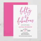 Invitation 50 & Fabulous Pink Modern Script 50th Birthday  (Devant / Derrière)