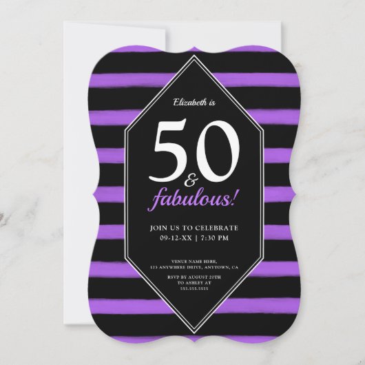 Invitation 50 & Fabulous Purple & Black 50th Birthday Party (Devant)