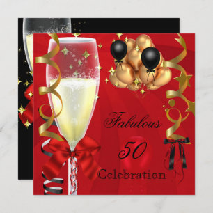 Invitation 50 & Fabulous Red Gold Black fête d'anniversaire