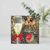 Invitation 50 & Fabulous Red Gold Black fête d'anniversaire (Debout devant)