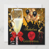 Invitation 50 & Fabulous Red Gold Black fête d'anniversaire (Devant)