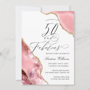 Invitation 50 Fabulous Rose Gold Parties scintillant Agate Bi
