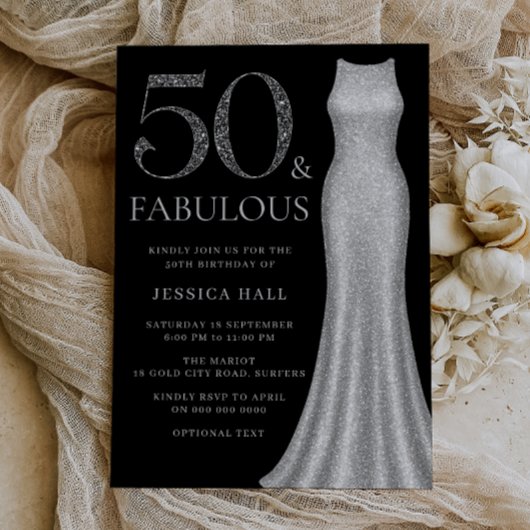 Invitation 50 & Fabulous Silver Sparkle robe 50e anniversaire