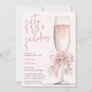 Invitation 50 Fabulous Verre à Champagne Rose Surprise Annive