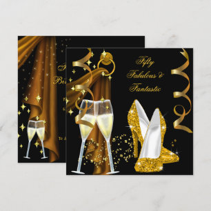 Invitation 50 Fabuluses et Fantastiques Fête au Champagne Dor