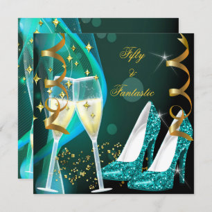 Invitation 50 & Fantastic Fabulous Gold Turquoise Parties sci
