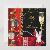 Invitation 50 & Fantastic Red Black Gold fête d'anniversaire (Devant)