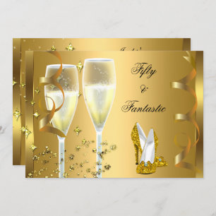 Invitation 50 & Fantastique Elegant Champagne Heels Gold