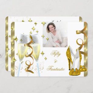 Invitation 50 & Fantastique Elegant Champagne Heels Gold Phot