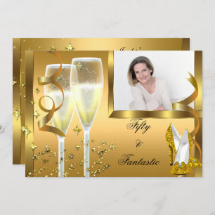 Invitation 50 & Fantastique Elegant Champagne Heels Gold Phot