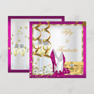 Invitation 50 & Fantastique Fête d'anniversaire Rose Chaude B