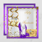 Invitation 50 & Fantastique Purple White Gold fête d'annivers (Devant / Derrière)
