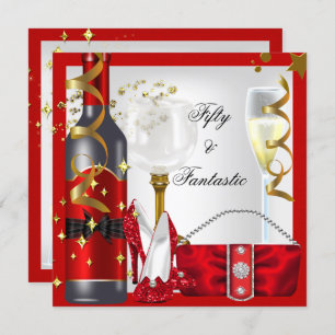 Invitation 50 & Fantastique Red White Gold fête d'anniversair