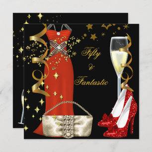 Invitation 50 Fantastique robe rouge Black Gold fête d'annive