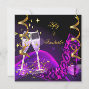 Invitation 50 & Fantastiques chaussures léopard doré violet