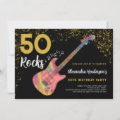 Invitation 50 Rocks 50e fête d'anniversaire Pink Black Gold (Devant)