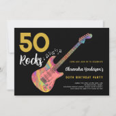 Invitation 50 Rocks Cool rose guitare 50e fête d'anniversaire (Devant)