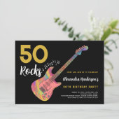 Invitation 50 Rocks Cool rose guitare 50e fête d'anniversaire (Debout devant)
