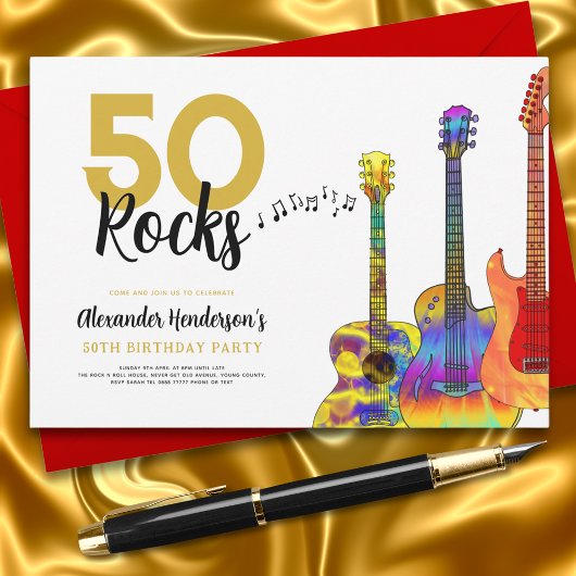 Invitation 50 Rocks Guitare Cool 50e fête d'anniversaire