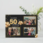 Invitation 50 th Birthday Gold Silver Black Balloons (Debout devant)