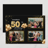 Invitation 50 th Birthday Gold Silver Black Balloons (Devant / Derrière)