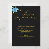 Invitation 50 Turquoise Floral Black Gold fête d'anniversaire (Dos)